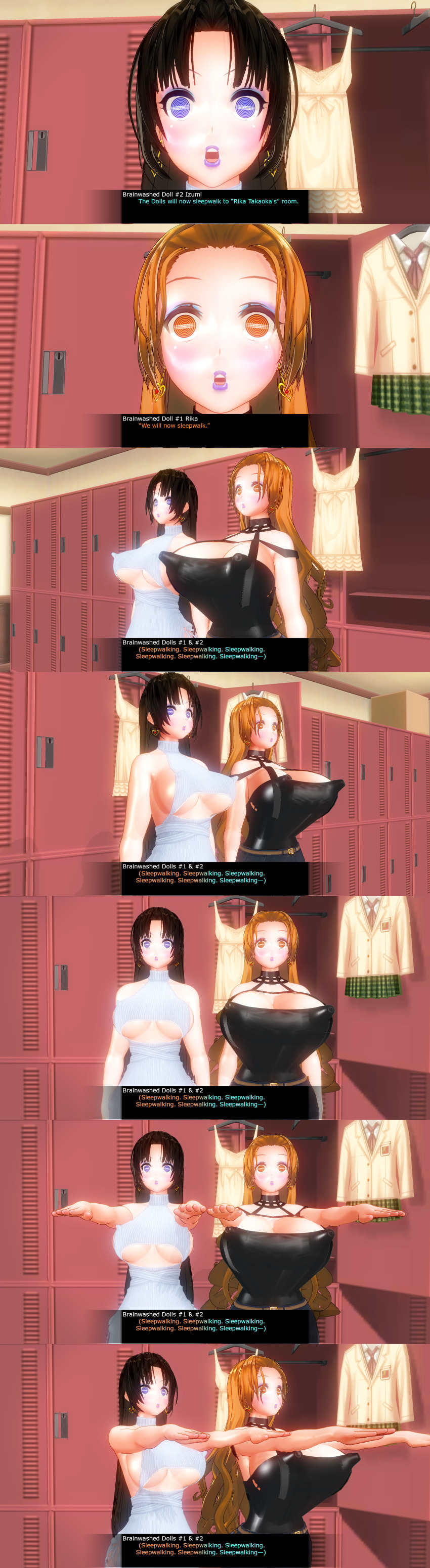 3d absurdres black_hair brown_hair custom_maid_3d_2 female_only femsub hard_translated huge_breasts izumi_(made_to_order) kamen_writer_mc long_hair multiple_girls multiple_subs rika_(made_to_order) sequence translated