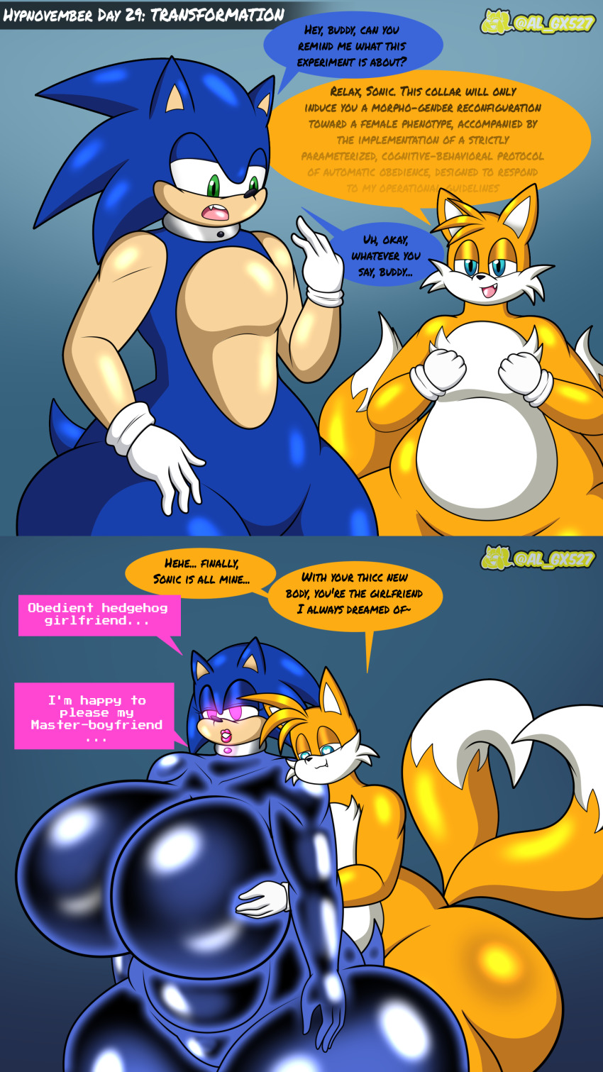 al_gx ass ass_expansion before_and_after bimbofication breast_expansion breasts comic drone femboy femsub fox_boy furry heart heart_eyes hedgehog_boy hedgehog_girl huge_ass huge_breasts hyper_breasts latex makeup miles_tails_prower multiple_tails sonic_the_hedgehog sonic_the_hedgehog_(series) tail tech_control text transformation transgender