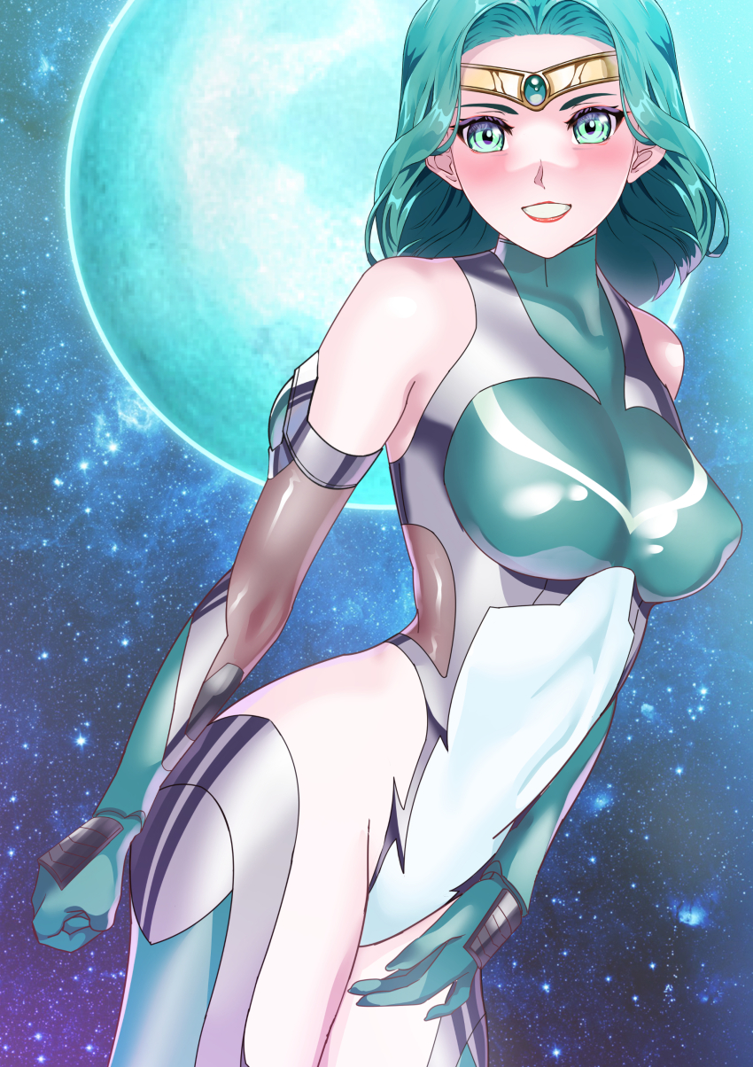 aqua_eyes arioncanvas blush corruption femsub latex leotard opera_gloves sailor_moon_(series) sailor_neptune