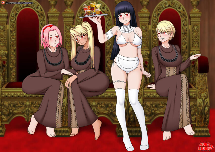 ashley_graham aurastudio femsub genderswap happy_trance hinata_hyuuga long_hair maid multiple_girls naruko naruto_(series) resident_evil sakura_haruno short_hair