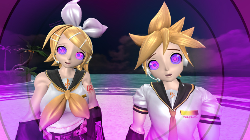 aged_up ahoge arm_warmers bare_shoulders beach bisexual bow femsub headphones hypnoscream large_breasts len_kagamine malesub manip multicolored_eyes multiple_subs open_mouth pov_dom pride_colors rin_kagamine ring_eyes source_filmmaker surprised vocaloid