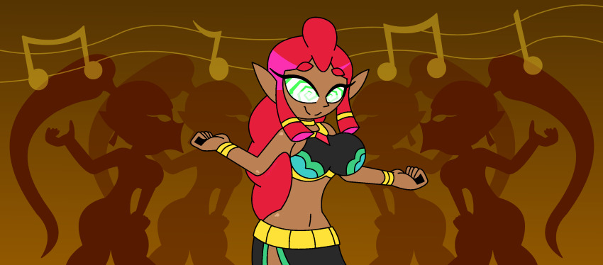 aged_up breasts breath_of_the_wild dancer dancing dark_skin elf_ears female_only femdom femsub gerudo happy_trance hypnoscream hypnotic_dance hypnotic_music large_breasts makeela_riju midriff multiple_doms multiple_girls music navel nintendo ponytail red_hair smile spiralwash_eyes tears_of_the_kingdom the_legend_of_zelda very_long_hair