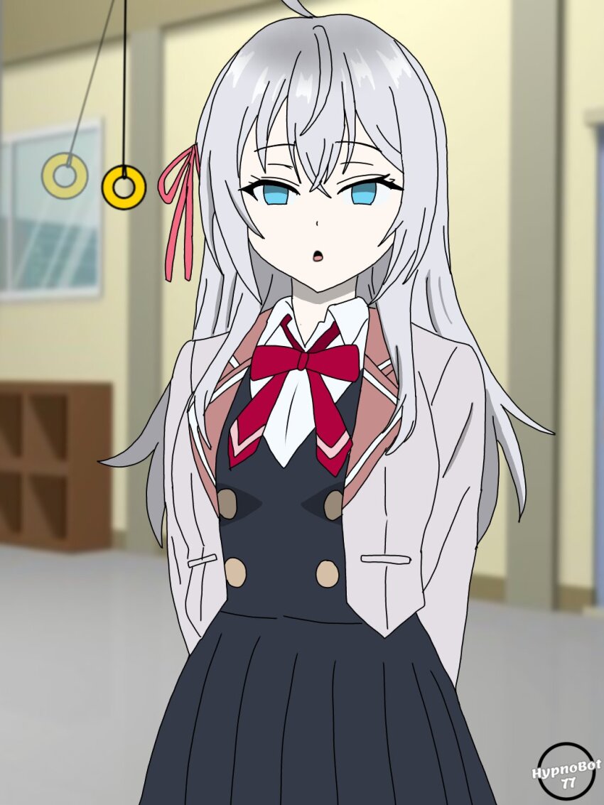 alisa_mikhailovna_kujou alya_sometimes_hides_her_feelings_in_russian empty_eyes expressionless hypnobot771 pendulum school_uniform silver_hair tagme