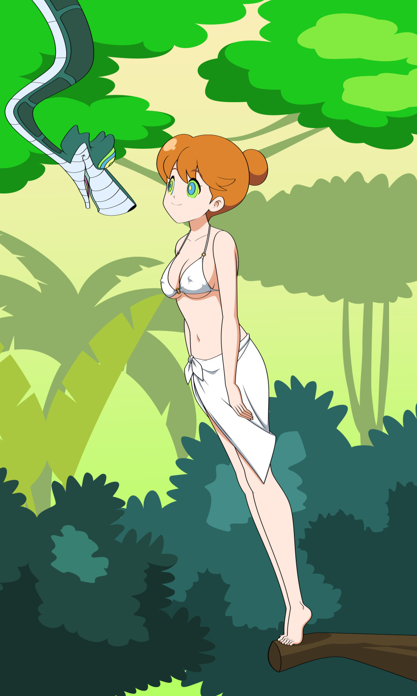 bikini bikini_top brown_hair cleavage disney erect_nipples femsub happy_trance jimryu jungle kaa kaa_eyes kill_la_kill maledom milf navel smile snake standing sukuyo_mankanshoku swimsuit the_jungle_book