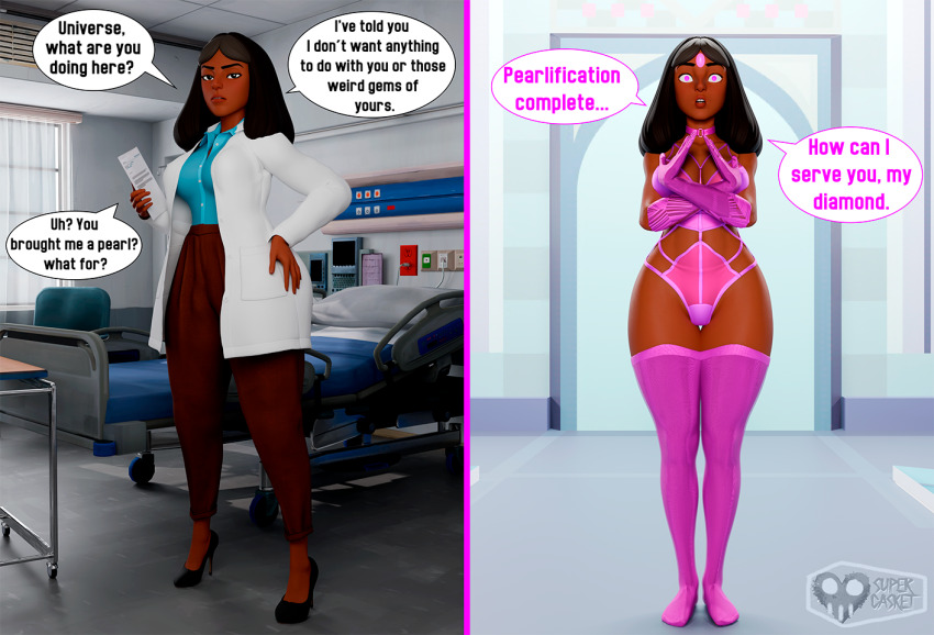 3d blender dark_skin femsub glowing_eyes lingerie milf pearlification priyanka_maheswaran steven_universe supercasket text