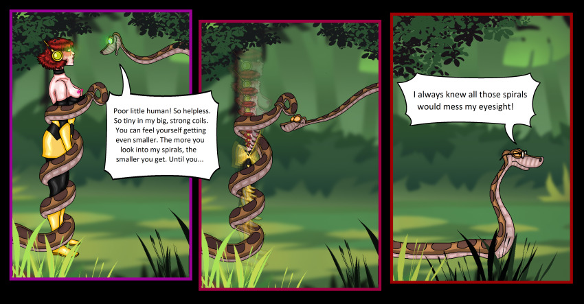 bare_breasts coils disney english_text glasses humor janet_van_dyne kaa kaa_eyes marvel_comics mspainter shrinking speech_bubble super_hero the_avengers the_jungle_book