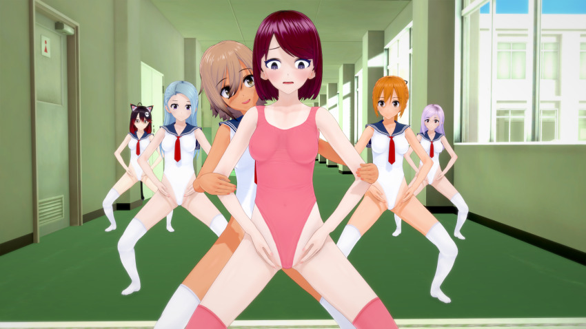 3d body_control femdom femsub haigure haigure_ayami haigure_ayami_(artist) happy_trance leotard multiple_girls multiple_subs original school_uniform swimsuit unhappy_trance