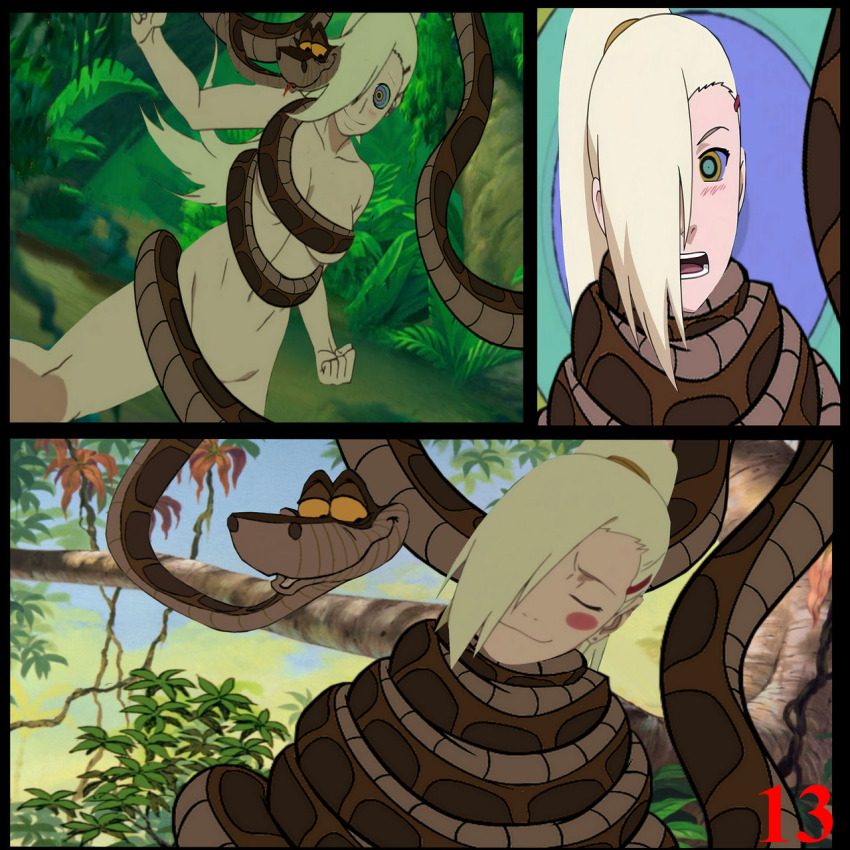 blonde_hair coils disney femsub ino_yamanaka jungle kaa kaa_eyes kanoebael large_breasts maledom manip naruto_(series) navel nude s10collage screenshot snake the_jungle_book