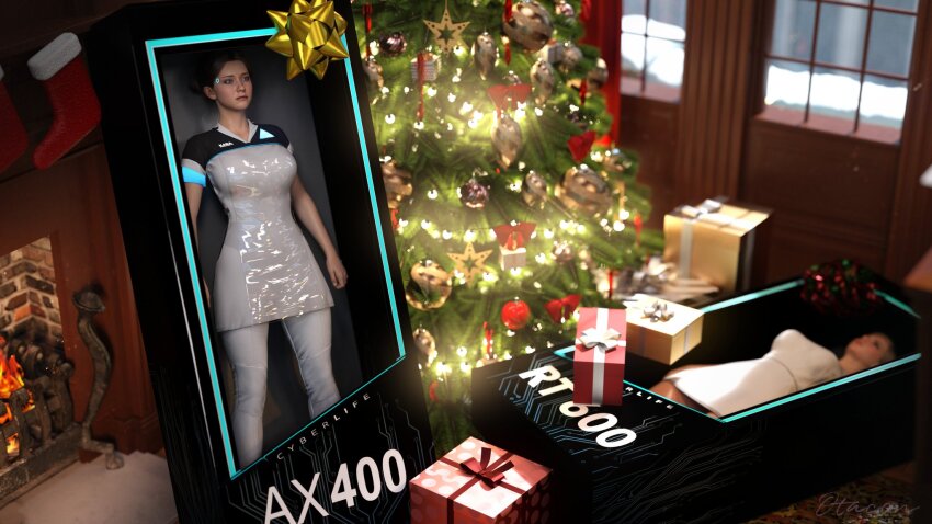 3d chloe_(detroit_become_human) christmas christmas_tree detroit_become_human dollification expressionless female_only femsub gift kara_(detroit_become_human) multiple_girls multiple_subs otacon212 packaged robot robot_girl
