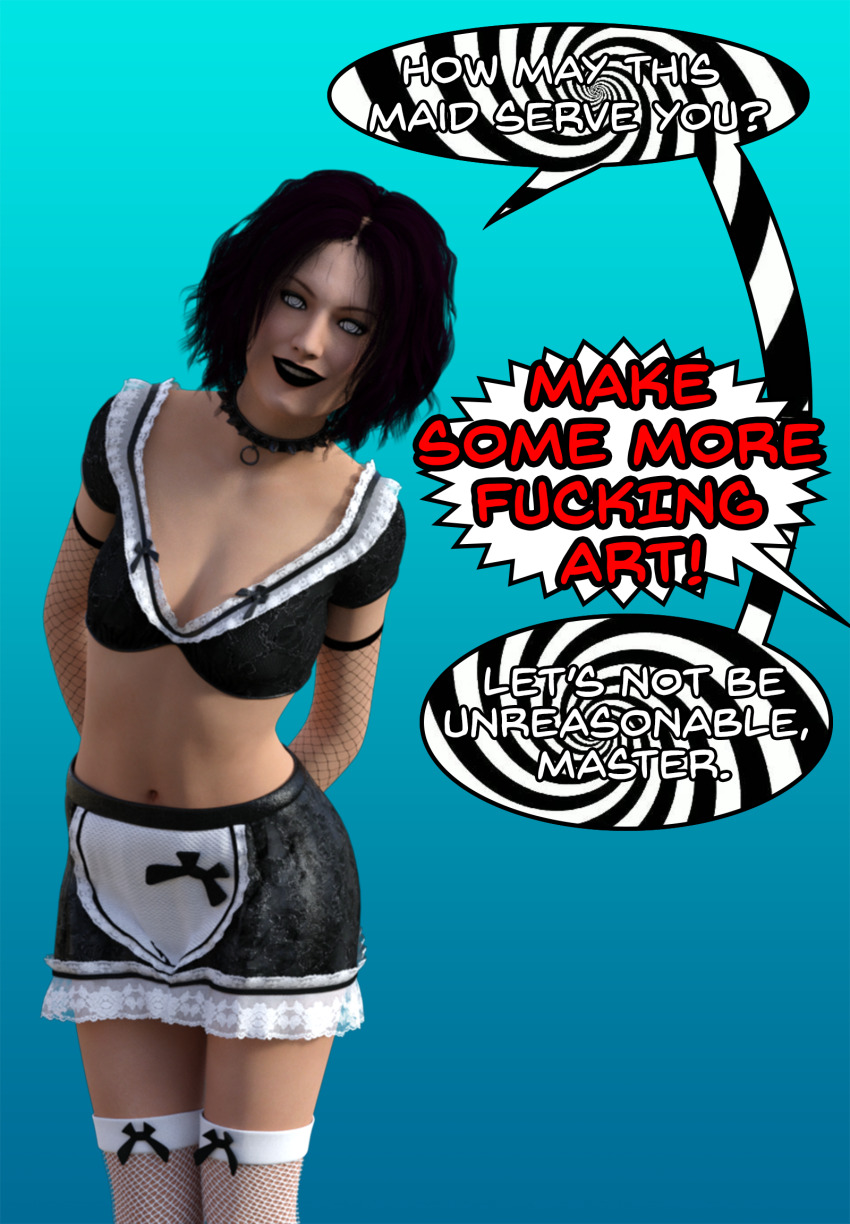 3d black_lipstick dee_(theheckle) dialogue humor maid original spiral_eyes text theheckle