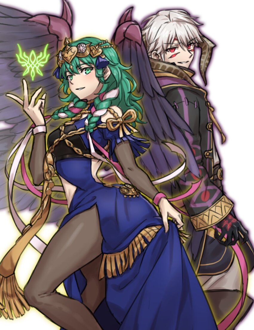 alternate_costume aura body_markings byleth_eisner clothed corruption eye_color_change femdom femsub fire_emblem fire_emblem_awakening fire_emblem_heroes fire_emblem_three_houses gloves green_eyes green_hair grima_(fire_emblem_awakening) hair_color_change happy_trance horns long_hair looking_at_viewer malesub multicolored_hair nintendo pink_hair possession red_eyes robin_(fire_emblem_awakening) short_hair simple_background smile sothis_(fire_emblem_three_houses) white_background white_hair wings zuzu_(ywpd8853)