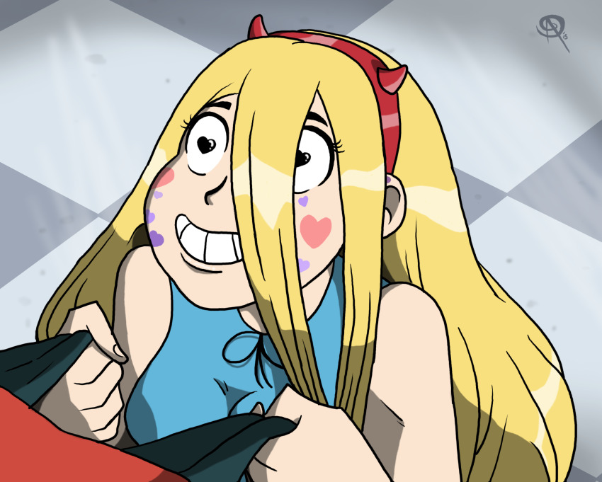 blonde_hair chillguydraws disney femsub happy_trance headband heart heart_eyes marco_diaz smile star_butterfly star_vs_the_forces_of_evil symbol_in_eyes