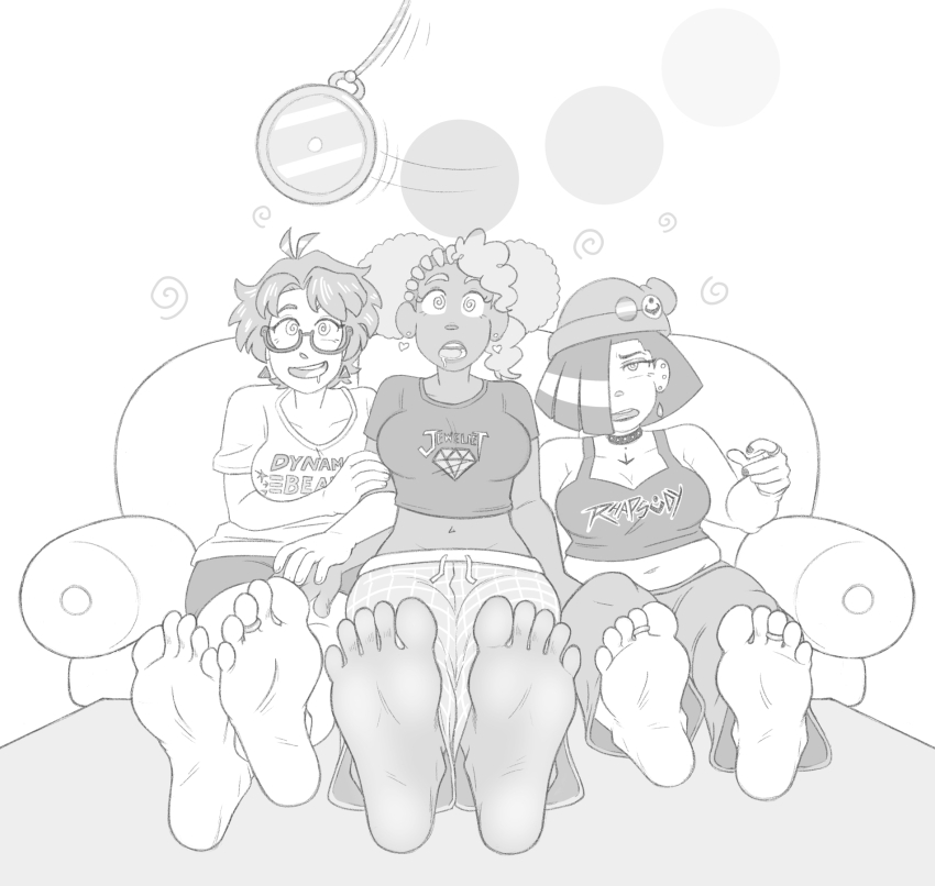 barefoot chaztheweasel chubby couch feet femsub foot_focus liv_(chaztheweasel) monochrome original pendulum spiral_eyes toe_ring traditional_hypnosis