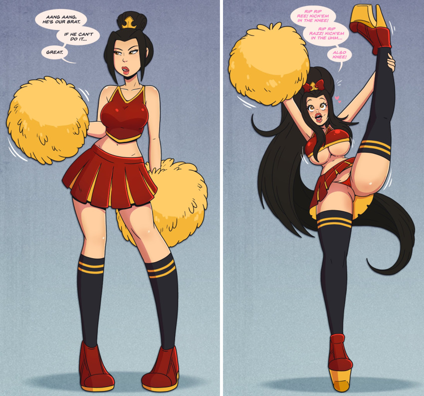 avatar_the_last_airbender azula before_and_after bimbofication black_hair breast_expansion cheerleader female_only femsub lipstick text wrenzephyr2