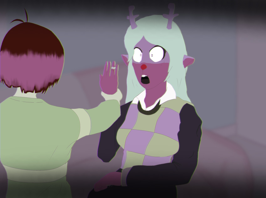 deer_girl deldex deltarune deltarune_chapter_4 empty_eyes hypnotic_accessory kris_(deltarune) noelle_holiday snowgrave spoilers sweater thorn_ring unhappy_trance