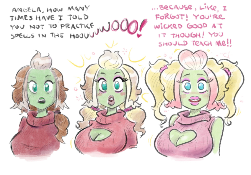 before_and_after bimbofication blonde_hair breast_expansion brown_hair femsub large_breasts mr-dna original sequence text transformation twintails unaware