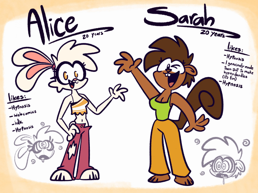 bunny_ears bunny_girl female_only femsub furry giraffe200 glasses reference_sheet ring_eyes squirrel_girl standing yellow_eyes