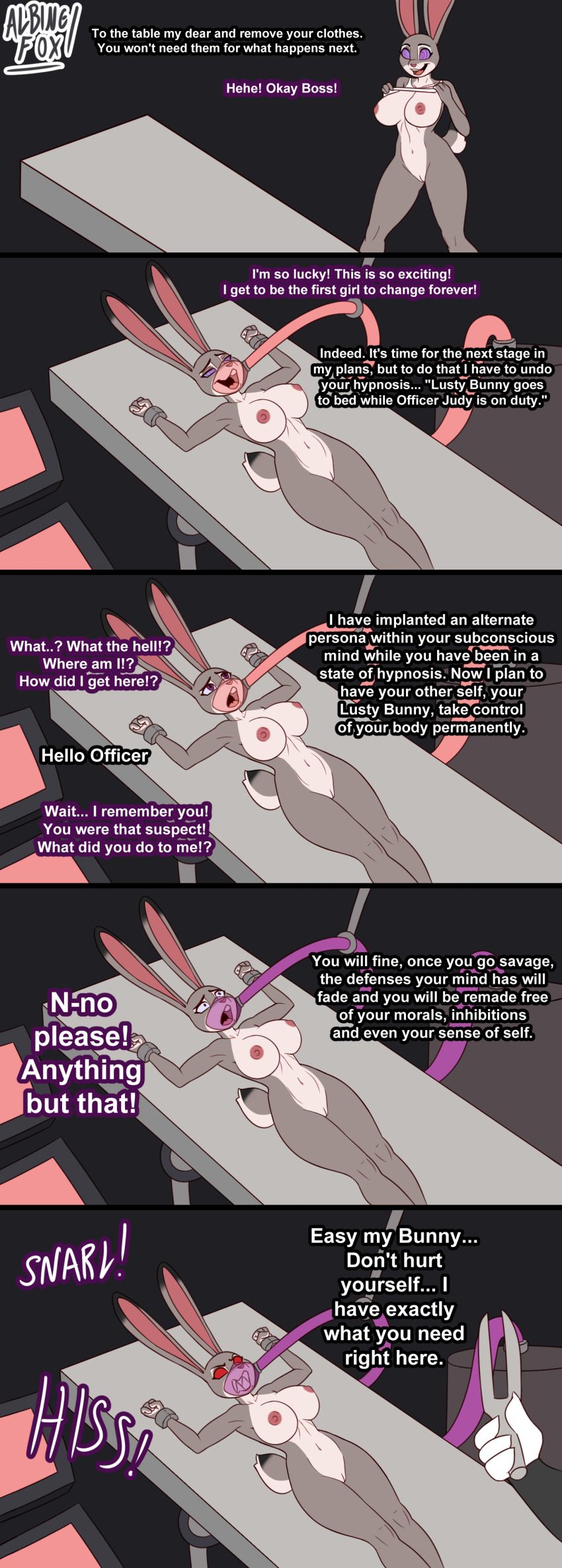 albinefoxxo awakening aware begging bottomless comic disney drugs furry happy_trance judy_hopps multicolored_eyes nude red_eyes restrained skirt spiralwash_eyes topless trigger tuning_fork underboob undressing zootopia