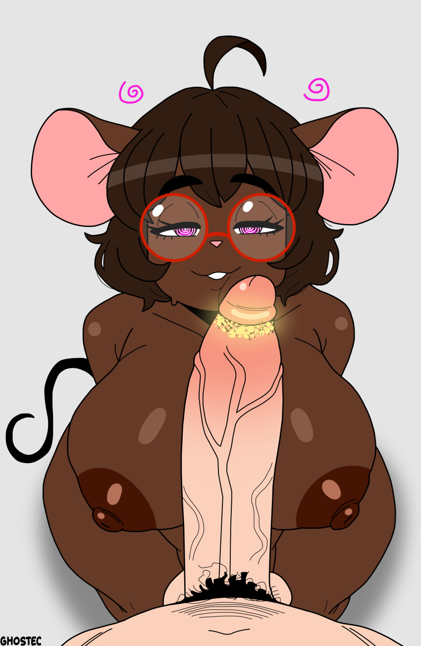 animal_ears breasts brown_hair femsub furry ghostec glasses gwen_martin happy_trance huge_breasts huge_cock huge_nipples kneeling large_breasts large_nipples large_penis looking_at_viewer maledom mouse_girl nerd nipples original penis pink_eyes pov pov_dom pubic_hair purple_eyes short_hair signature simple_background smegma smile spiral_eyes symbol_in_eyes tail thick_thighs wide_hips