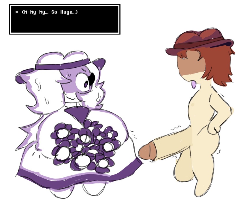 clover_(undertale_yellow) dress hat huge_breasts huge_cock monster purple_eyes standing trembling undertale undertale_yellow