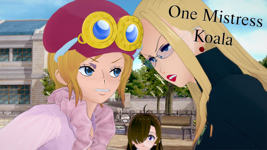 3d angry blonde_hair blue_eyes brown_hair clothed cover cyanstargazer english_text female_only femdom femsub glasses kalifa_(one_piece) koala_(one_piece) lipstick long_hair multiple_girls multiple_subs one_piece purple_eyes short_hair text