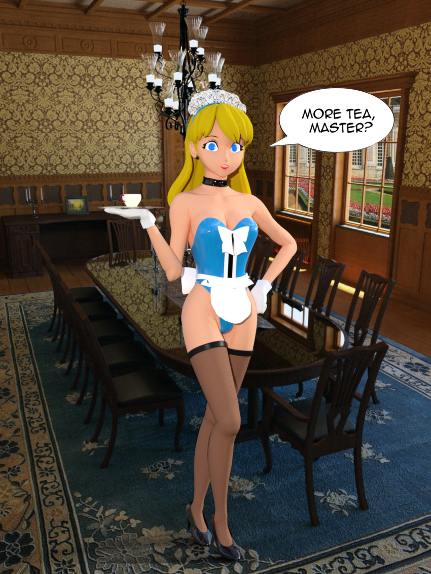 3d absurdres alice alice_in_wonderland altered_common_sense ass aware blonde_hair blue_eyes bottomless bow cleavage clothed collar disney english_text female_only femsub fishnets gloves high_heels hypno-tato hypnotic_eyes indifferent jimryu latex legs leotard lipstick long_hair looking_at_viewer maid maid_headdress open_clothes open_mouth red_lipstick ribbon rubber solo spiral_eyes standing symbol_in_eyes tagme text thighhighs uniform