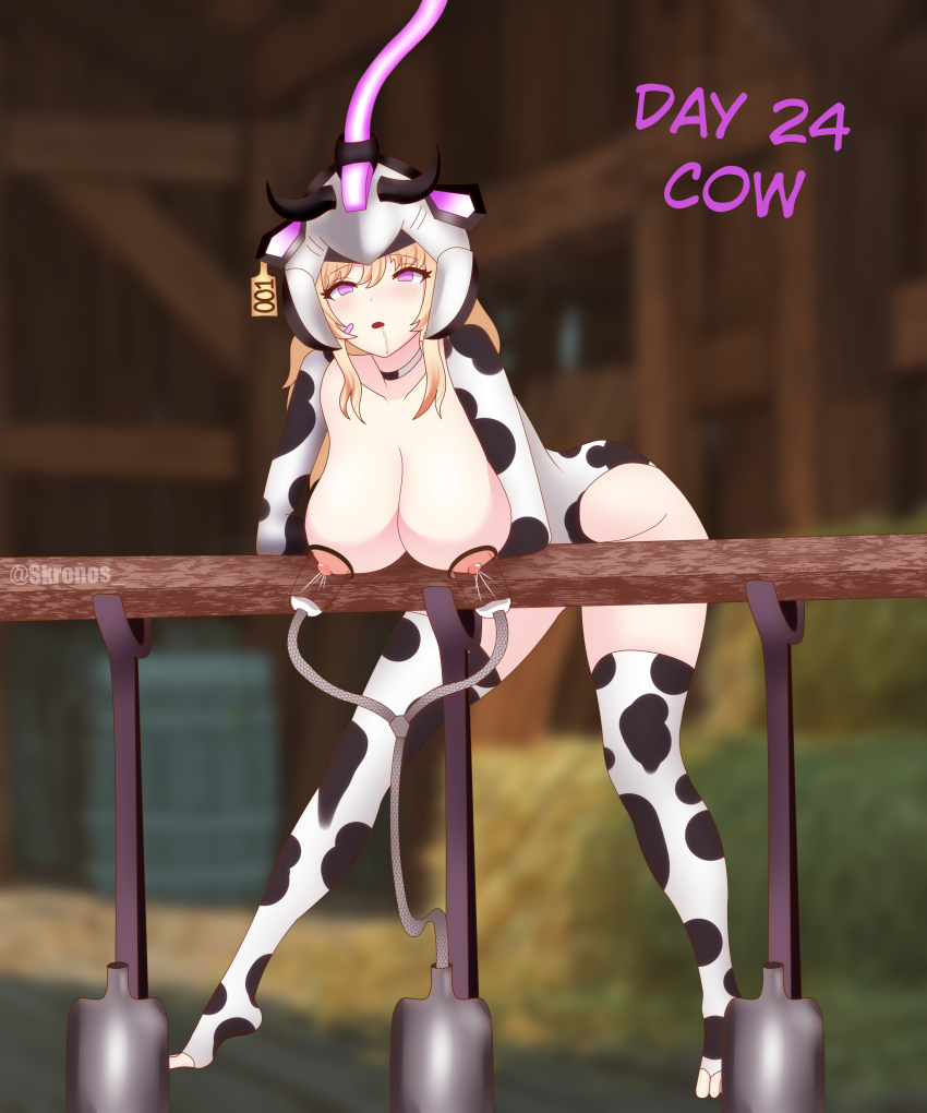 absurdres character_request cow cow_girl drone femsub helmet hypnovember kronobas28 lactation original text