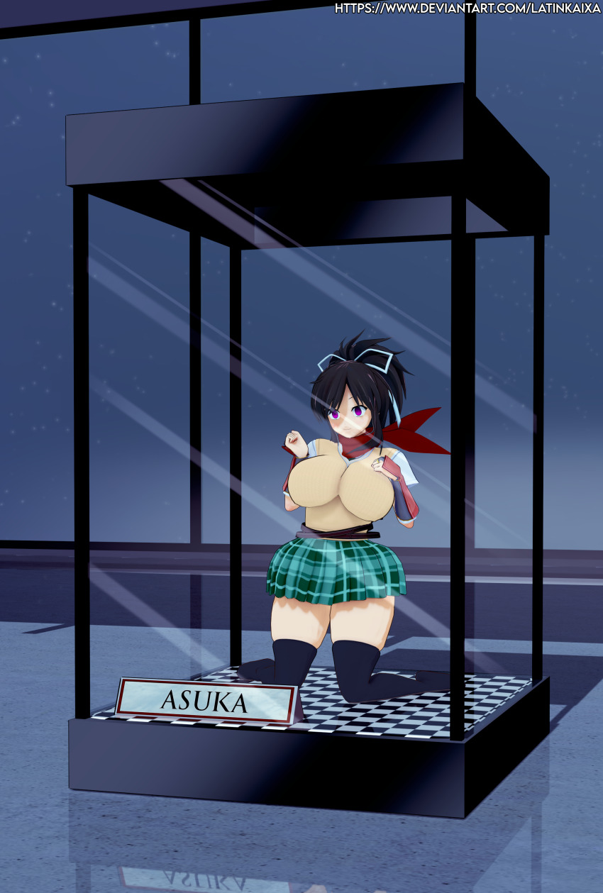 3d asuka_(senran_kagura) display dollification empty_eyes femsub happy_trance large_breasts latinkaixa posed school_uniform senran_kagura