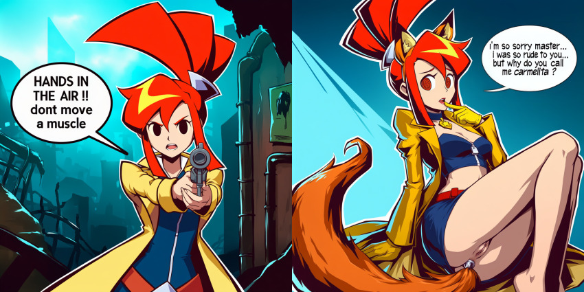 ai_art anus carmelita_fox cell_(generator) cosplay fake_animal_ears ghost_trick lynne_(ghost_trick) pussy sly_cooper_(series) spiral_eyes tail