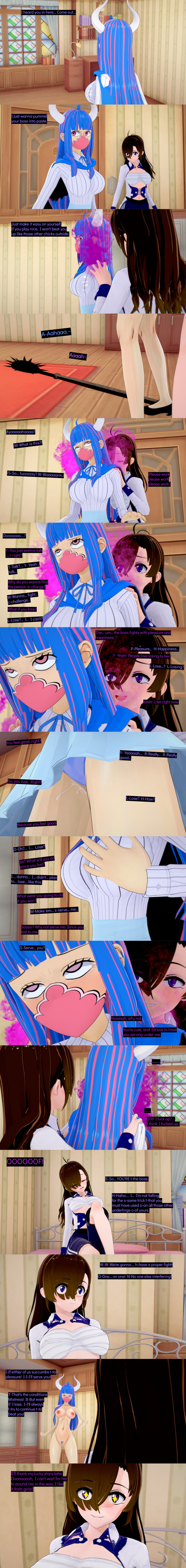 3d absurdres blue_hair blush breast_grab breasts brown_hair censored closed_eyes clothed cyanstargazer dialogue english_text eye_roll female_only femdom groping horns long_hair mask multicolored_hair multiple_girls nipples nude one_piece panties pink_eyes pink_hair pubic_hair purple_eyes pussy pussy_juice scared symbol_in_eyes text ulti_(one_piece) underwear weapon