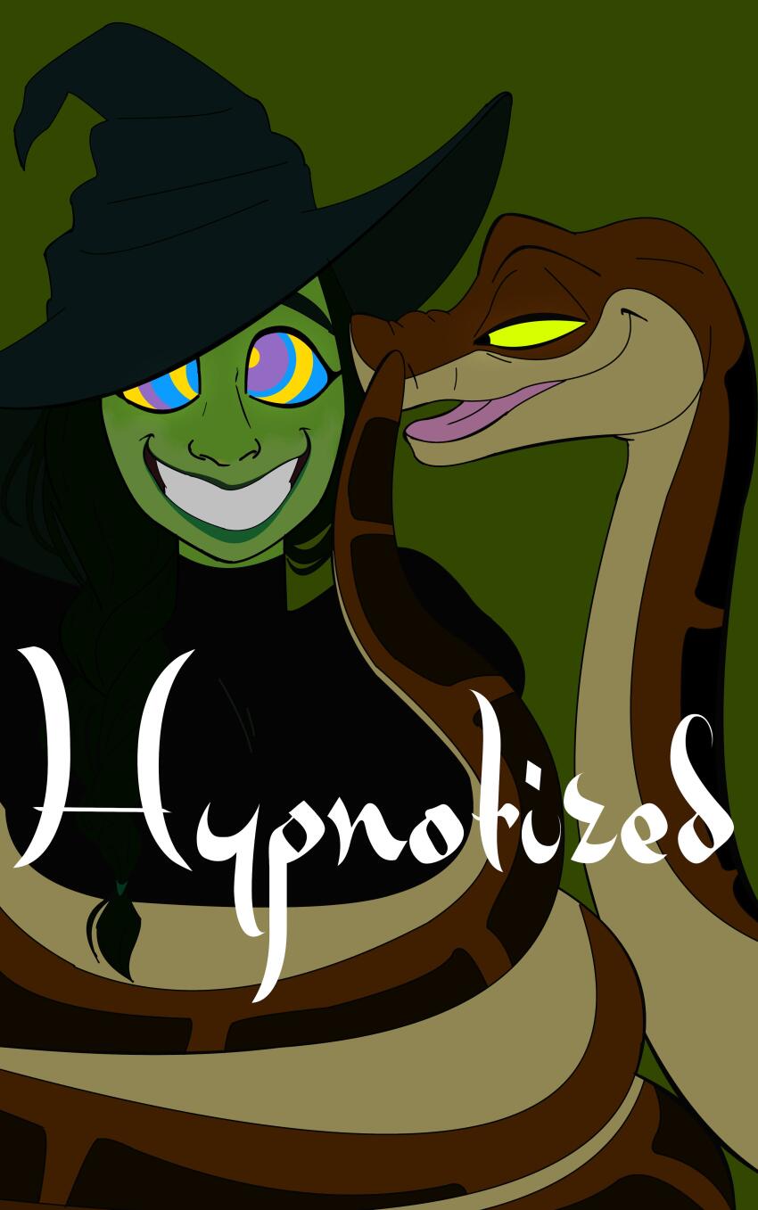 colorrings disney elphaba green_lipstick green_skin kaa kaa_eyes smile snake tail the_jungle_book wicked witch witch_hat