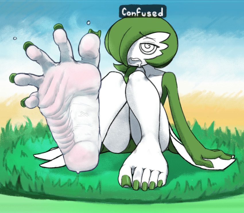 animated animated_gif barefoot confused dazed drool feet female_only femsub foot_focus gardevoir kerating nail_polish nintendo open_mouth pokemon spiral_eyes steam sweat tagme