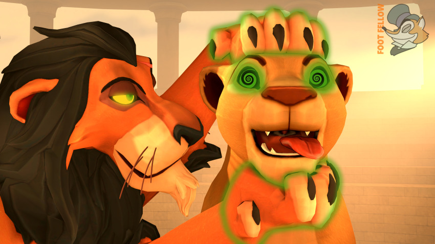 3d animal_ears animals_only disney femsub footfellow furry green_eyes hypnotic_paws lion_boy lion_girl maledom nala open_mouth paws scar_(the_lion_king) spiral_eyes tagme the_lion_king tongue_out watermark