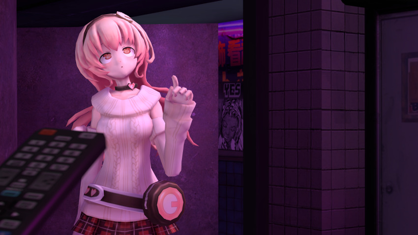 3d blush breasts choker collar compa crossed_eyes dazed empty_eyes expressionless femsub hair_band hyperdimension_neptunia large_breasts open_mouth orange_eyes pink_hair poser remote_control ridley_(artist) source_filmmaker sweater tech_control very_long_hair