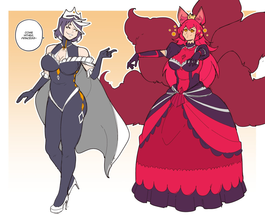 anno_(anno) crown dialogue dress efalabrino femdom femsub fox_ears fox_girl fox_tail happy_trance natasha_hinoa_(anno) original princess princessification smile spiralwash_eyes zombie_walk