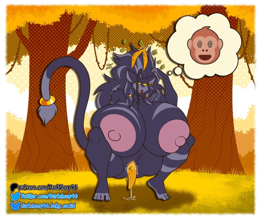 banana brain_drain cat_girl darksheep46 drool furry glowing_eyes improvised_dildo large_breasts milf monkey_pose nude original pussy pussy_juice ring_eyes tagme uma_(darksheep46)