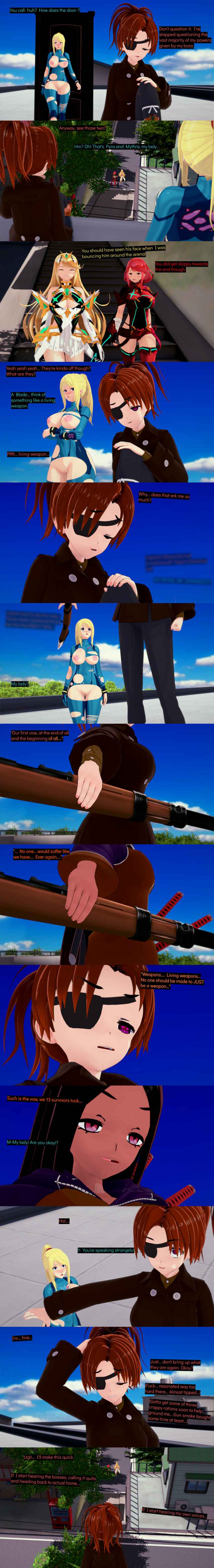 3d absurdres blonde_hair blue_eyes breasts censored closed_eyes clothed crossover cyanstargazer dialogue english_text eyepatch female_only femsub inferna_(cyanstargazer) long_hair metroid_(series) multiple_girls mythra_(xenoblade) nintendo nipples nude original outdoors ponytail pussy pyra_(xenoblade) red_hair samus_aran short_hair super_smash_bros. text torn_clothes xenoblade_chronicles xenoblade_chronicles_2