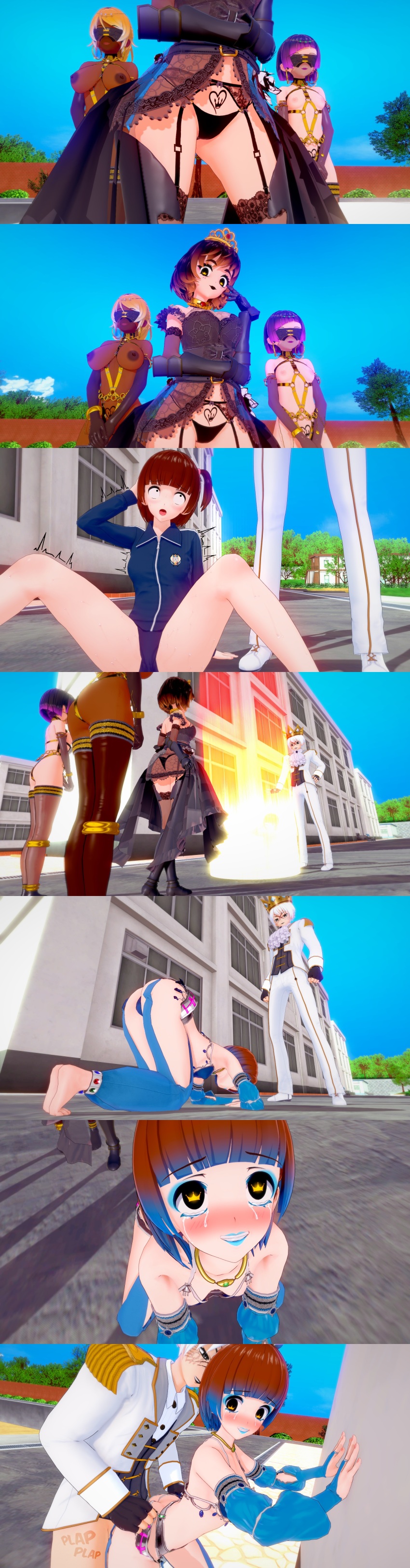 3d ass babydoll before_and_after blonde_hair breasts brown_hair chinatsu_(dummydotexe) crown dark_skin dot_(dummydotexe) dummydotexe femsub gym_uniform happy_trance harem_outfit king_(dummydotexe) koikatsu! large_breasts maledom nipples original purple_hair reina_(dummydotexe) sex short_hair smile turbo_lily unusual_pupils white_hair