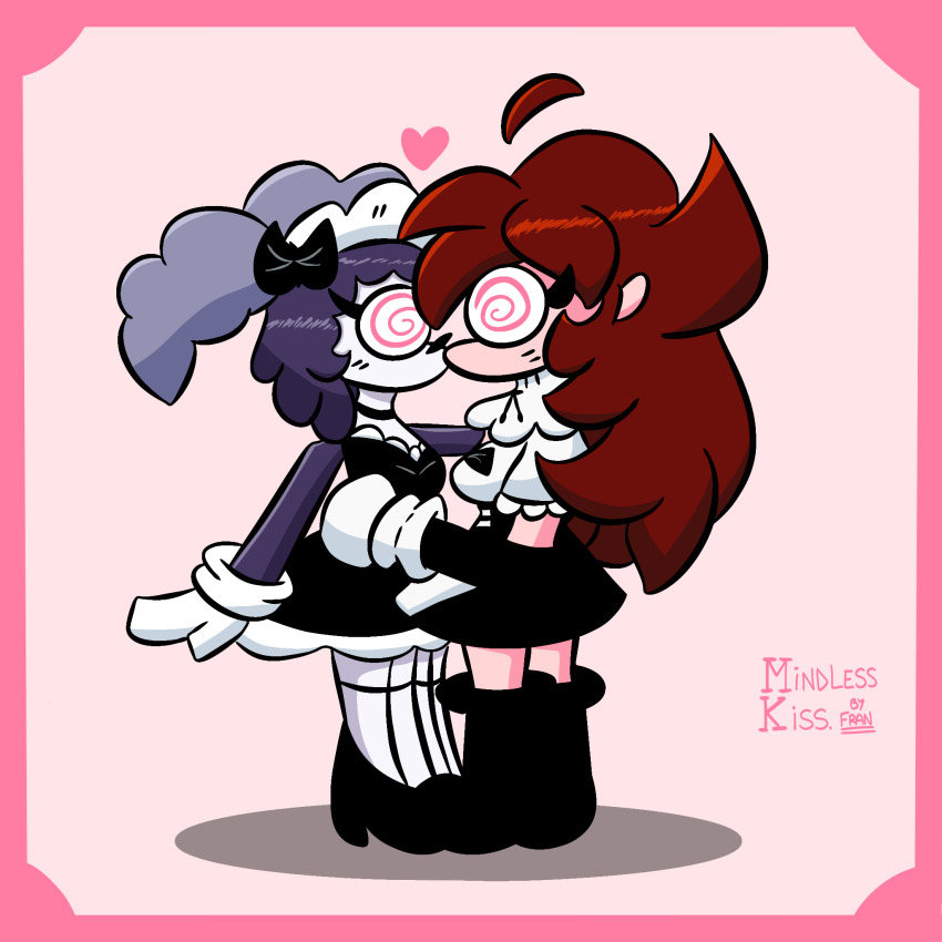 ayuko_(jcroth) femsub frantheflan friday_night_funkin&#039; girlfriend_(friday_night_funkin&#039;) indeedee kissing maid maid_headdress multiple_girls multiple_subs nintendo original pokemon spiral_eyes yuri