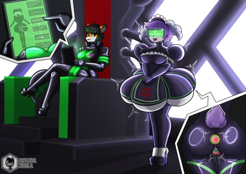 ahegao ass ass_focus ayuko_(jcroth) black_hair black_lipstick bodysuit boots butt_plug creator_world crossed_legs dildo drool eye_roll female_only femdom femsub fox_ears fox_girl furry gloves goat_girl high_heels horns indeedee latex lipstick maid maid_headdress nintendo orgasm orgasm_command original pokemon pokemon_(creature) purple_hair pussy pussy_juice short_hair sitting smile standing standing_at_attention tail tech_control tongue tongue_out uniform vibrator visor zyla_(zylogaroh)