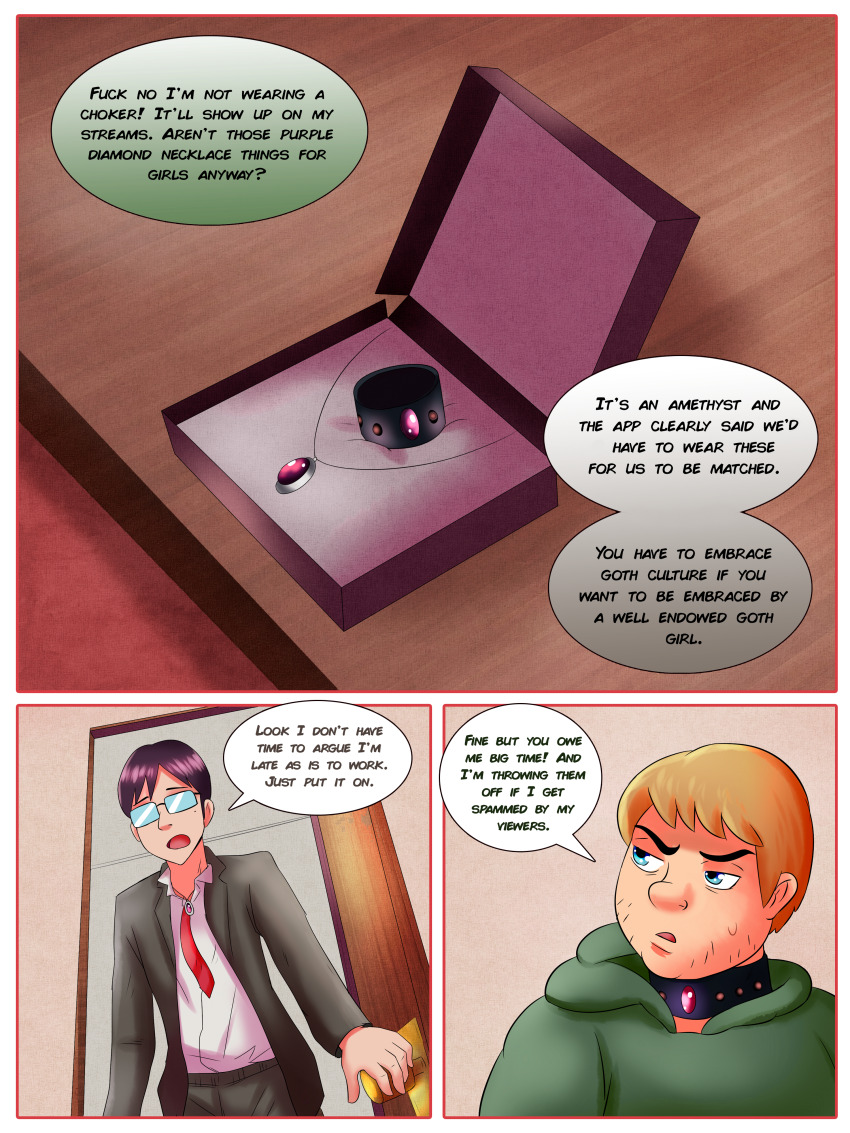 black_hair blonde_hair business_suit choker comic glasses gothification male_only necklace nerd short_hair speech_bubble text themightfenek