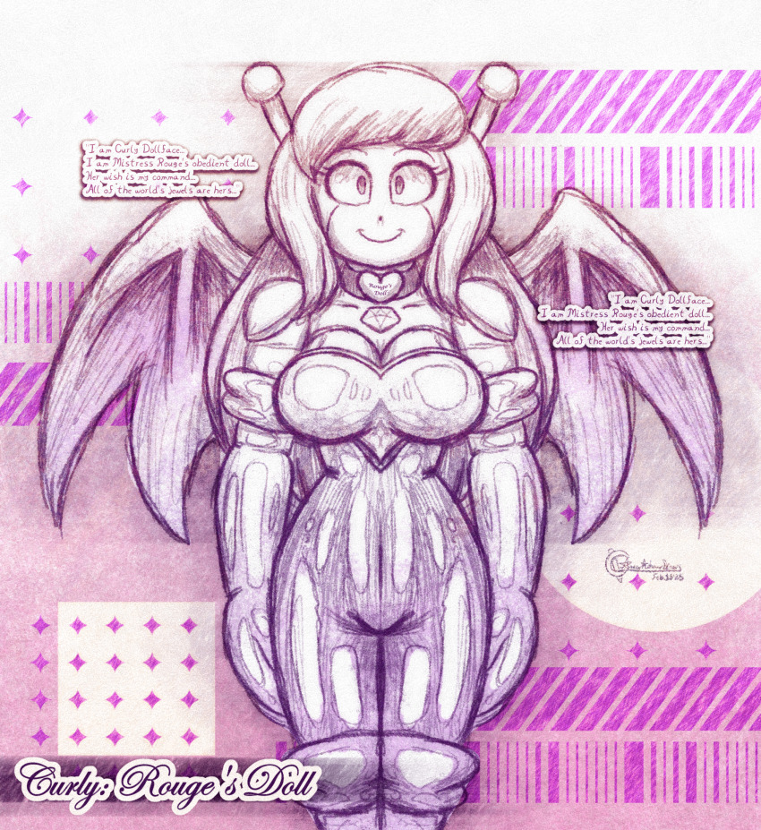 ameerashourdraws antenna blonde_hair bodysuit boots cave_story choker crossover curly_brace empty_eyes femdom femsub hacking happy_trance latex mantra opera_gloves robot robot_girl rouge_the_bat smile sonic_the_hedgehog_(series) standing standing_at_attention text wings