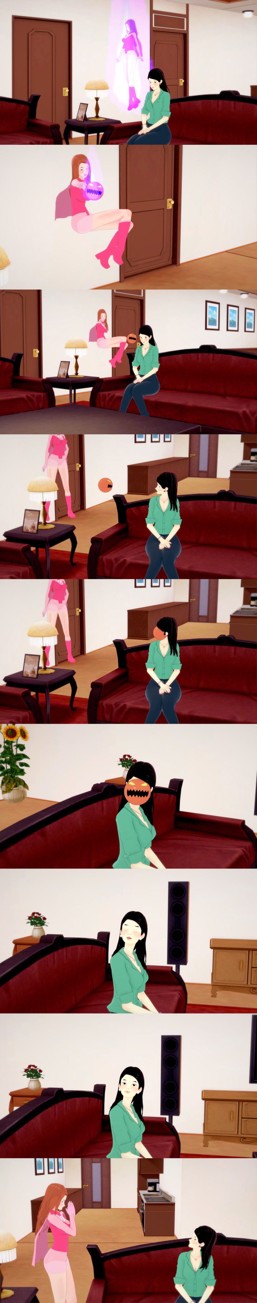 absurdres atom_eve black_eyes black_hair clothed deborah_grayson e-chan female_only femsub green_eyes invincible long_hair milf multiple_girls multiple_subs orange_hair possession