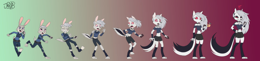 blitzo_(helluva_boss) bunny_girl furry hair_growth jowybean judy_hopps loona_(helluva_boss) sequence transformation wolf_girl zootopia