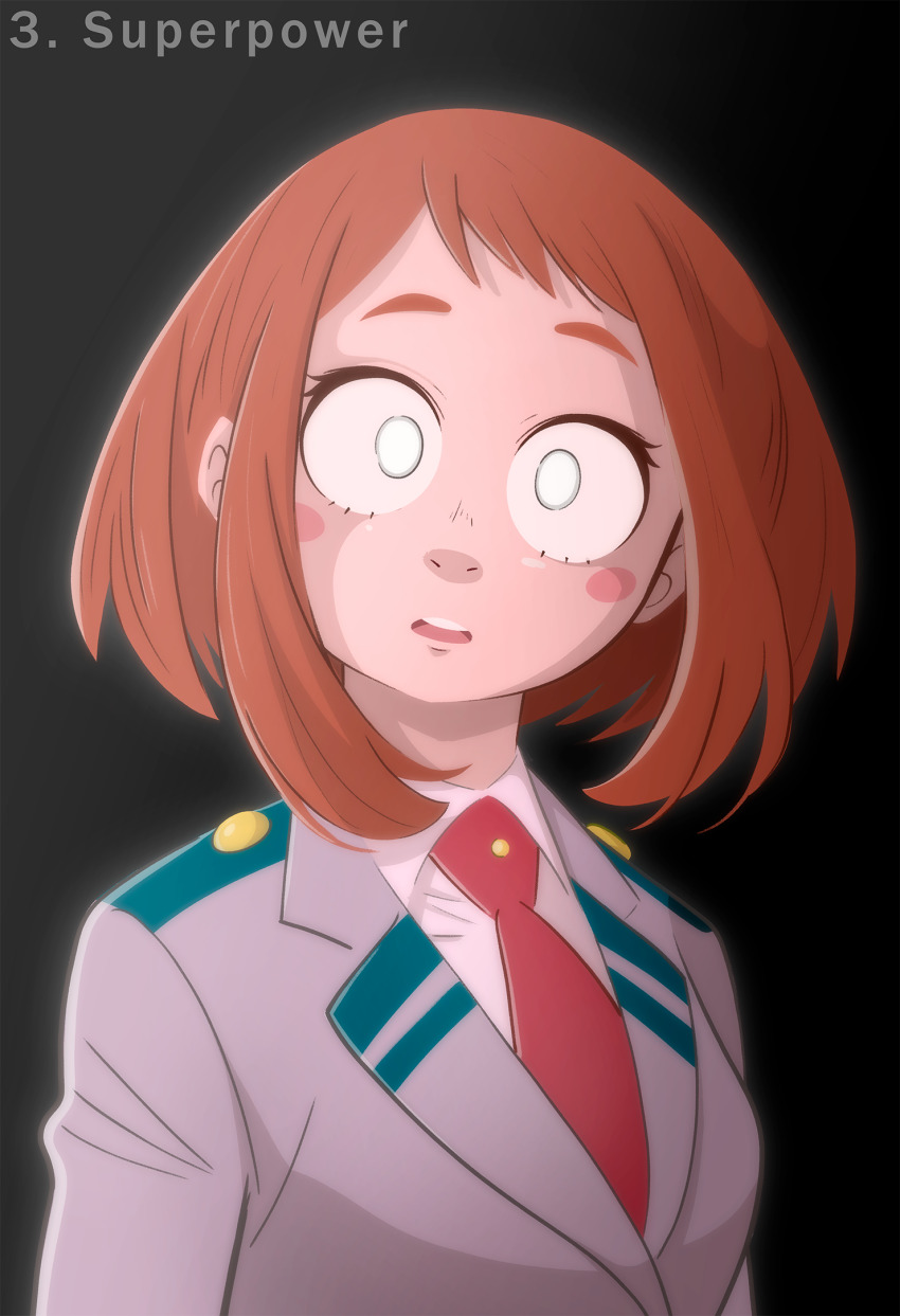 brown_hair disguised_hypnotist empty_eyes expressionless femsub hitoshi_shinso hypnovember my_hero_academia ochaco_uraraka open_mouth tagme tie uniform