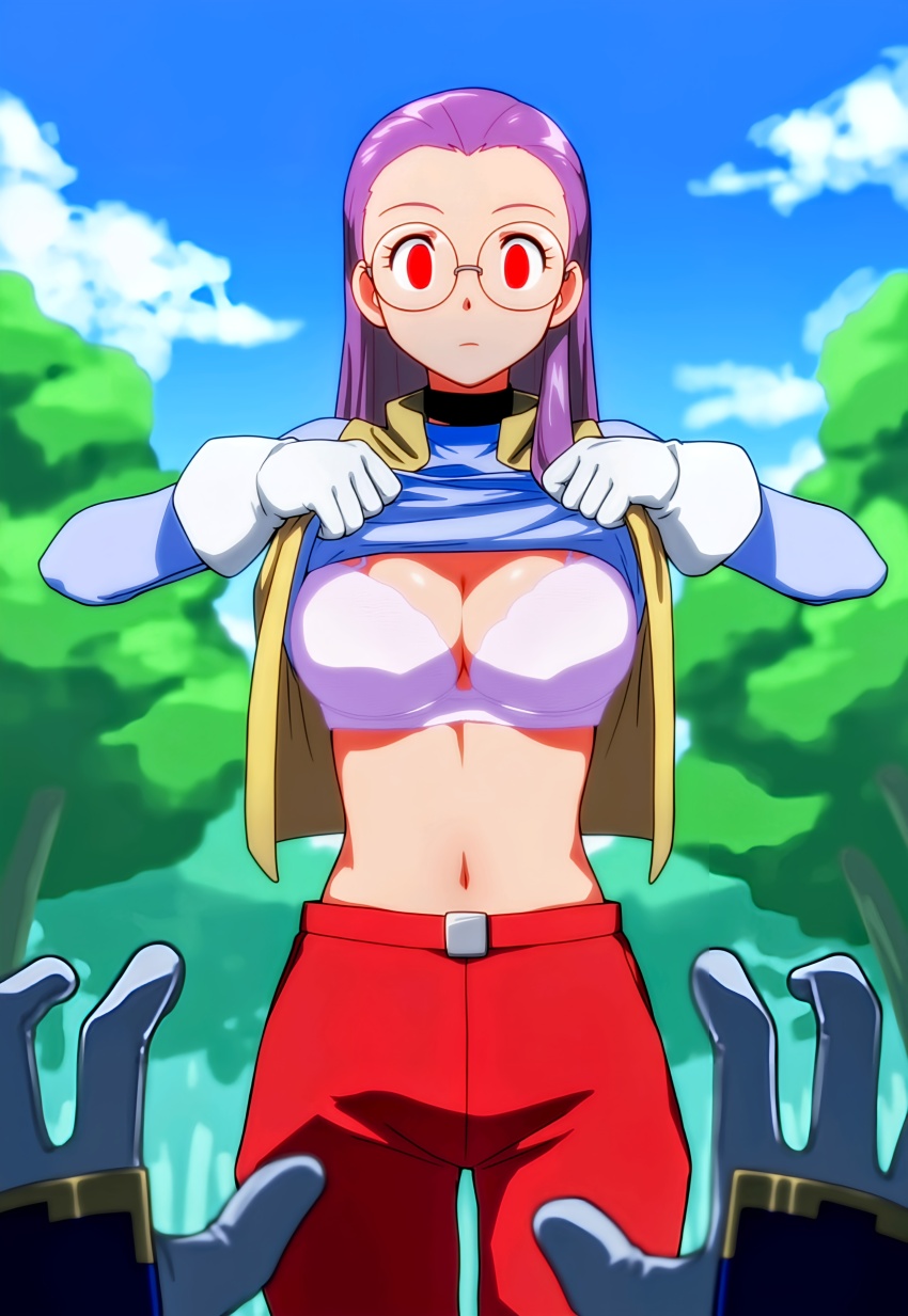 ai_art bra digimon digimon_adventure_02 empty_eyes femsub glasses glowing_eyes hellsing002_(generator) ken_ichijouji pov purple_hair tech_control undressing yolei_inoue