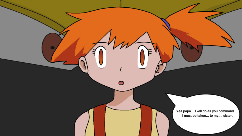 empty_eyes entei expressionless femsub misty nintendo open_mouth pokemon pokemon_(anime) pokemon_(creature) pokemon_3:_the_movie_-_spell_of_the_unown:_entei ponytail red_hair short_hair sketch suspenders tangledpenman text