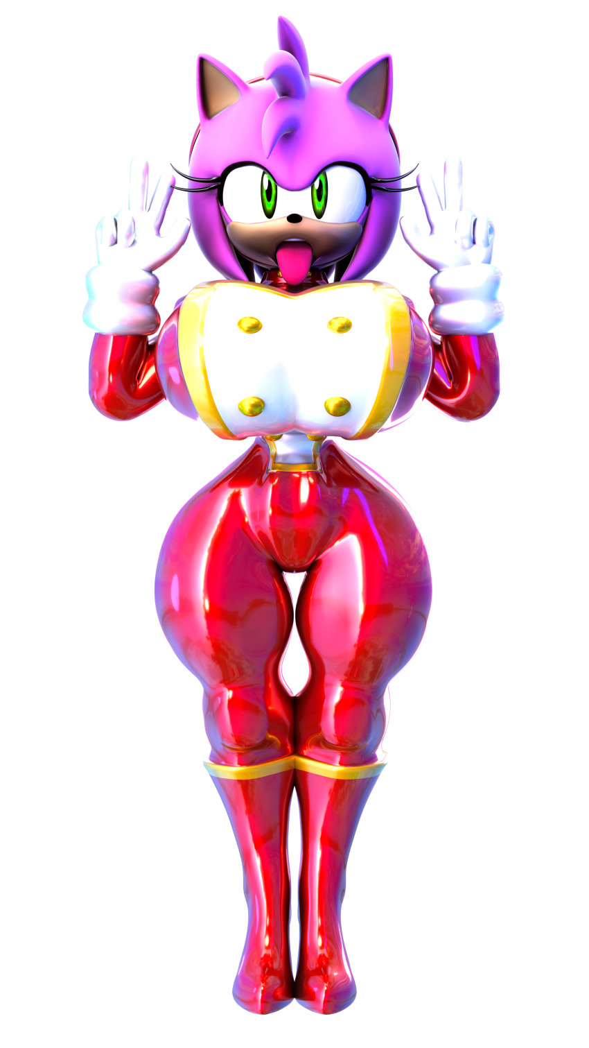 3d amy_rose ass breasts female_only femsub furry gloves green_eyes hedgehog_girl high_heels huge_breasts latex meat_corp military_uniform palisal sonic_the_hedgehog_(series) standing standing_at_attention tongue tongue_out uniform v