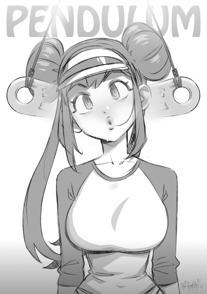 absurdres breasts cap clothed crossed_eyes english_text female_only femsub gmun hat large_breasts long_hair nintendo pendulum pokemon pokemon_black_and_white_2 rosa_(pokemon) simple_background sketch solo tagme white_background