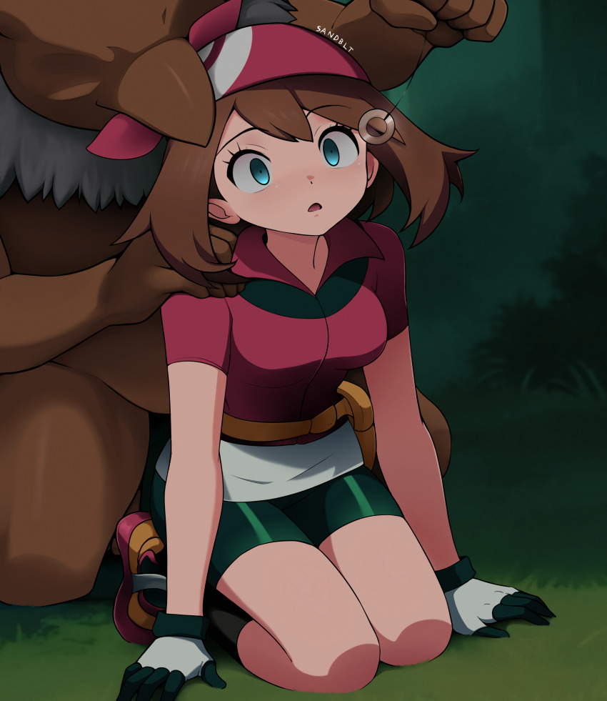 bike_shorts brown_hair coin dazed empty_eyes femsub hypno kneeling may nintendo open_mouth pendulum pokemon pokemon_(creature) sandblt short_hair